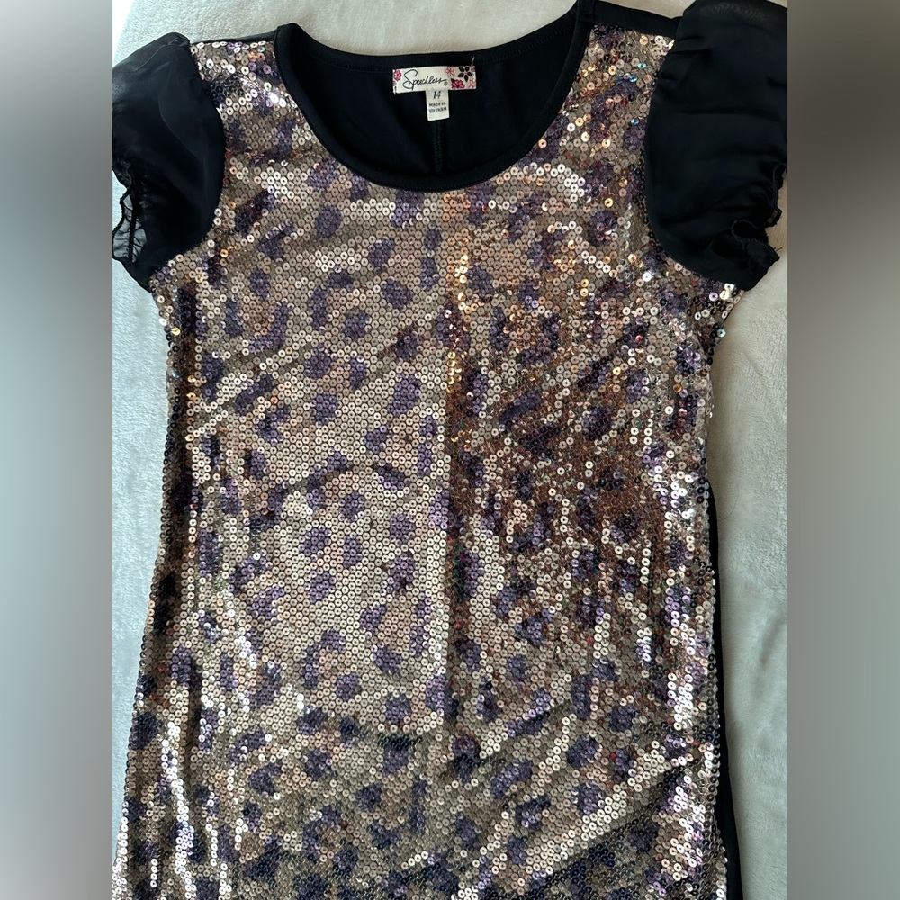 Cheetah print sequins girls dress